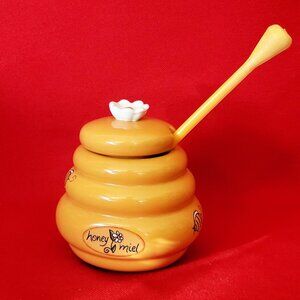 Honey Miel Honey Pot Honey Bowl and Dipper Bees and Honey Dish Bee Hive